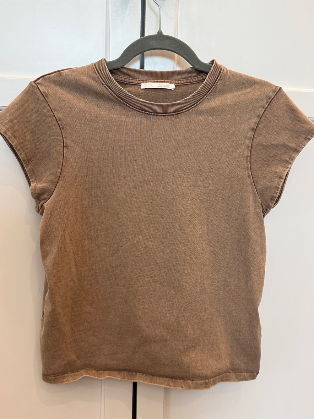 Zara Brown Washed Short Sleeve Crewneck Tee